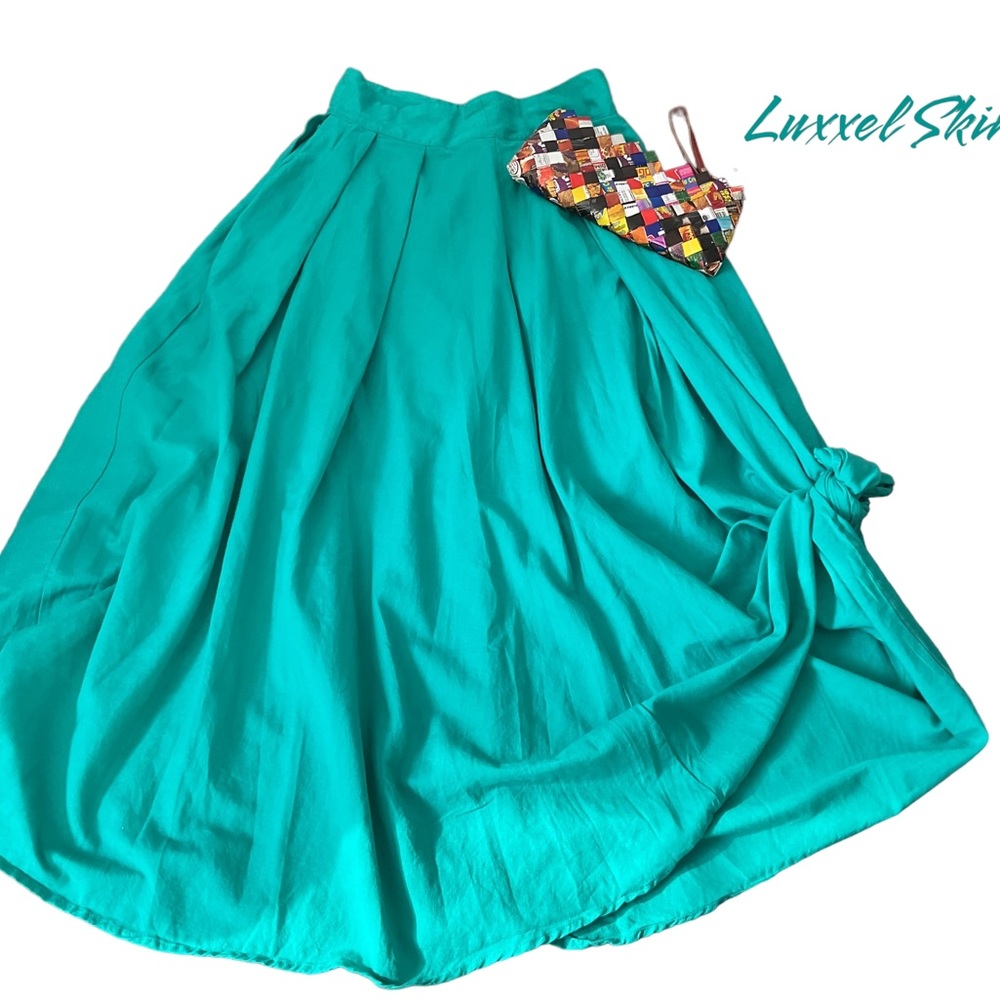 Luxxel Blue Midi Skirt Pleated A-line Resort Wear